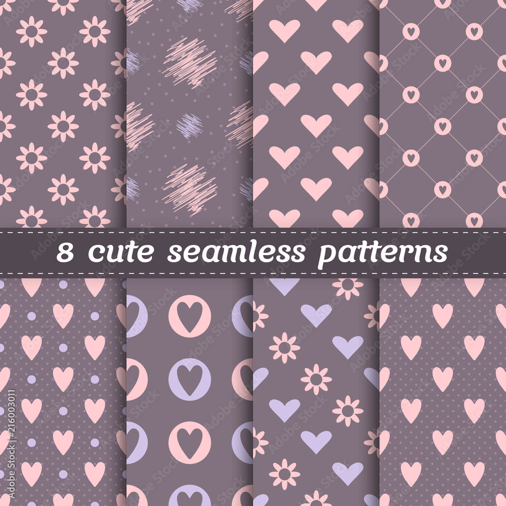 Collection of 8 vector seamless patterns for scrapbooking Collection of 8 vector seamless patterns for scrapbooking