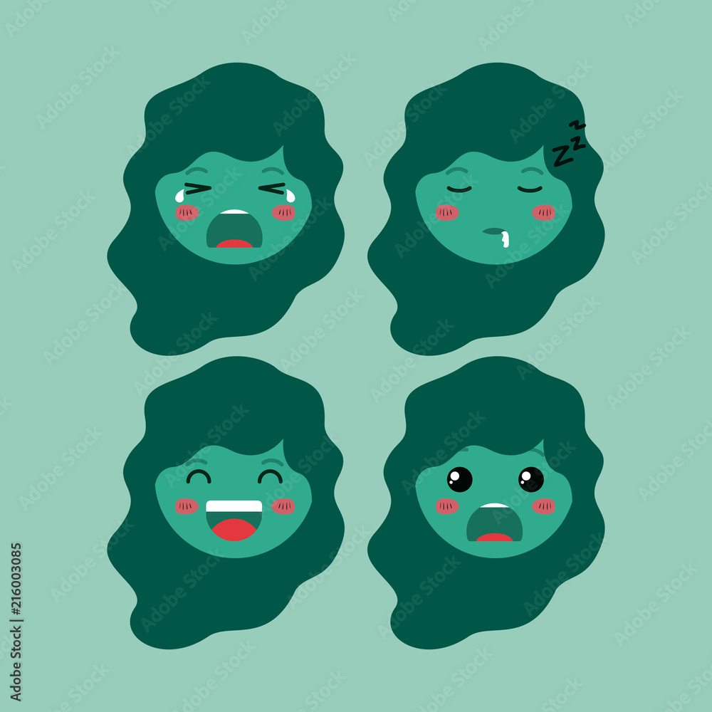 little green girls emoticon set kawaii characters vector illustration design little green girls emoticon set kawaii characters vector illustration design