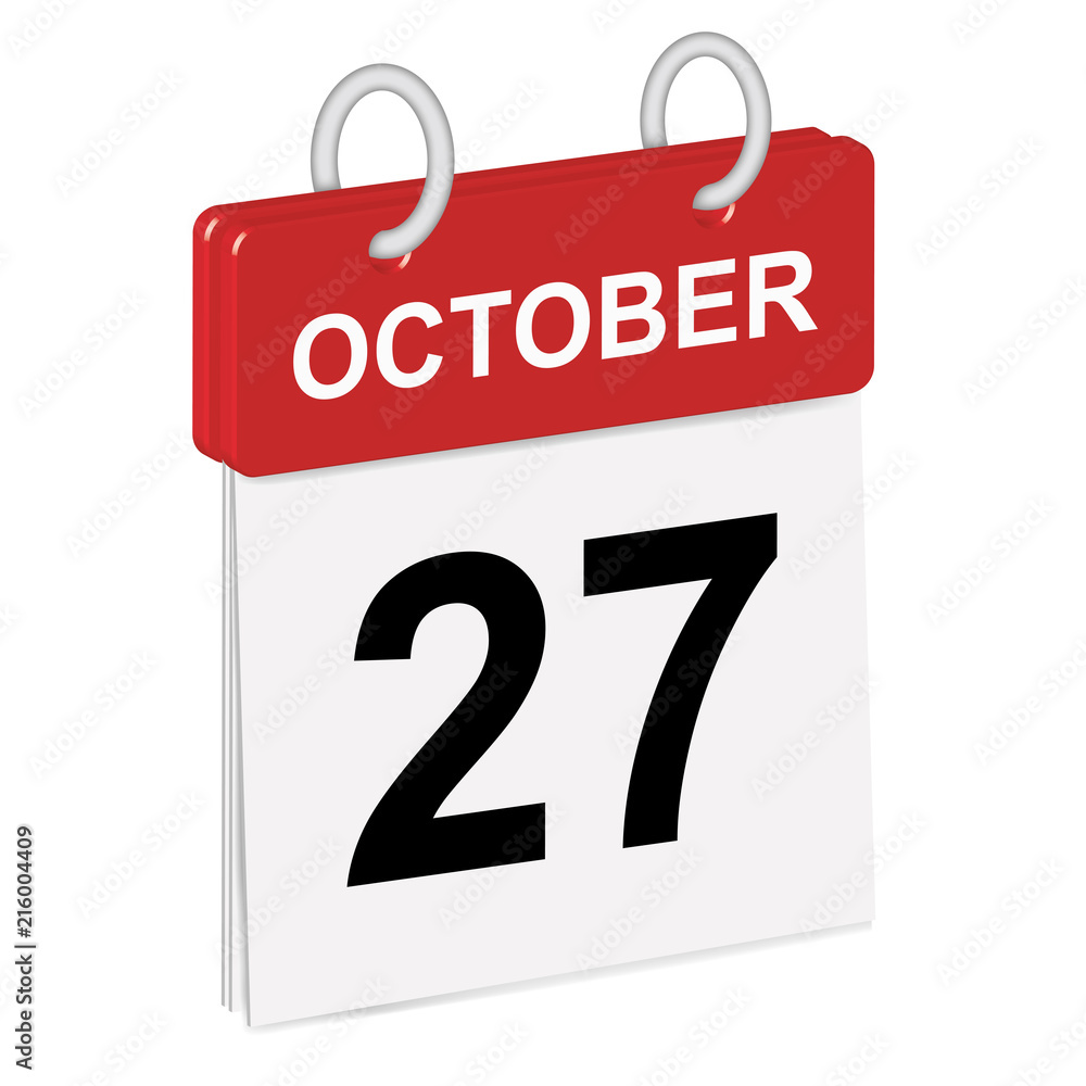 Daily single-leaf calendar, red spine, 3d, month of October,twenty-seventh day,27th.Vector,illustration Daily single-leaf calendar, red spine, 3d, month of October,twenty-seventh day,27th.Vector,illustration