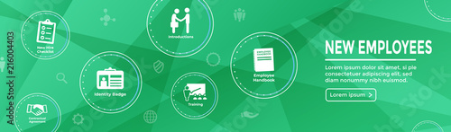 New Employee Hiring Process icon set  w handbook, checklist, etc