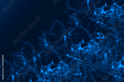 Vector Abstract Molecules and communication technology on blue background. Futuristic- digital technology concept