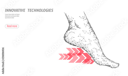Shoes technology science fitness flexibility. Human woman fitness foot sole fast run arrows. Low poly futuristic polygonal sport footwear design. Vector illustration white