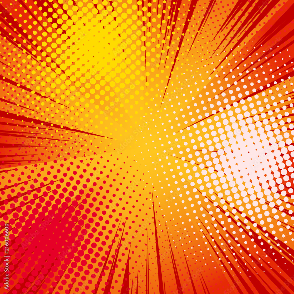 Fototapeta premium Pop art red background, retro comic halftone dots.