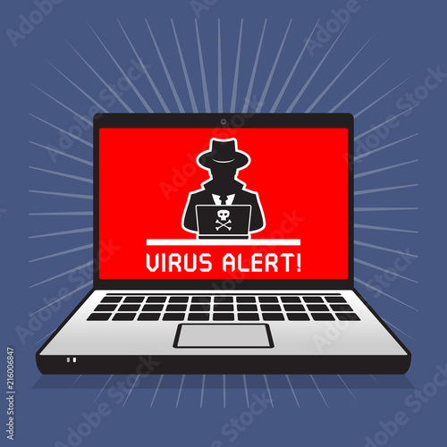 Spy agent searching on laptop