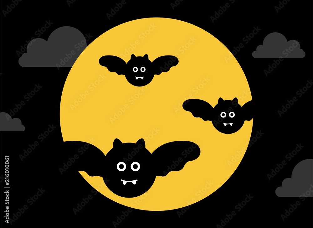 flying bat  in front of the moon, halloween