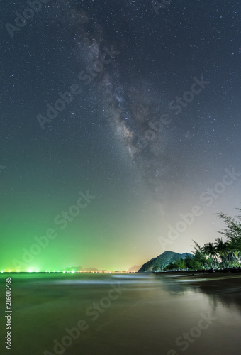 Landscape view of Milky way in night sky over beach, Thailand © bouybin