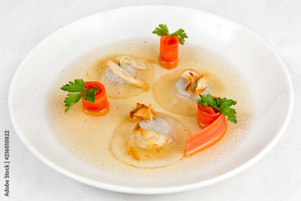 Plate with chicken soup Plate with chicken soup