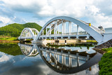 Old white railway bridge constructed at Lamphun, Thailand.