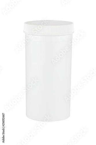 Plastic white medical container isolated on white background