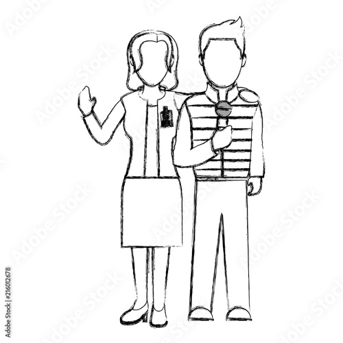 grunge woman and man reporters togethers news