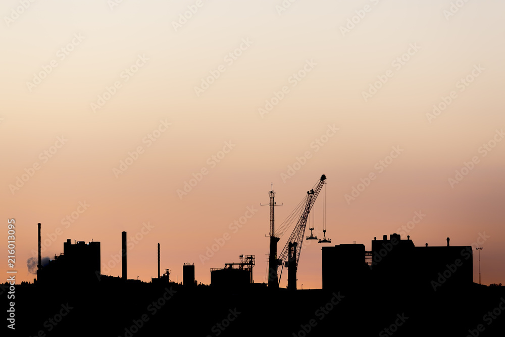 Industrial Building Silhouette at Sunset