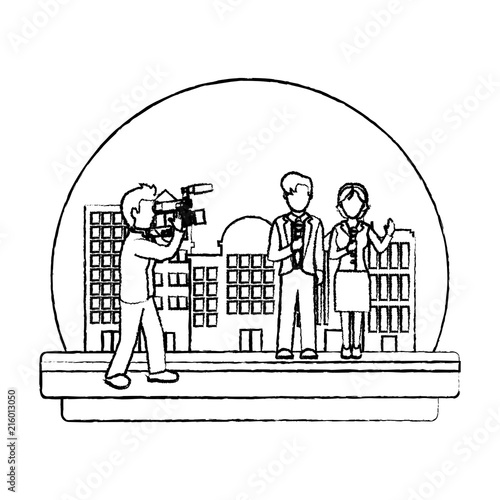 grunge cameraman camcorder film to reporters partner