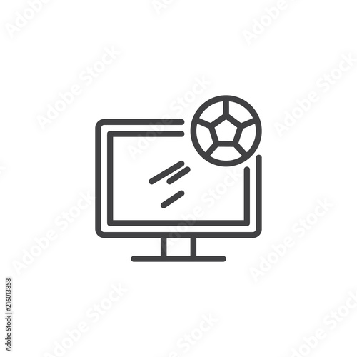 Soccer Live Match On TV outline icon. linear style sign for mobile concept and web design. Sport news simple line vector icon. Symbol, logo illustration. Pixel perfect vector graphics