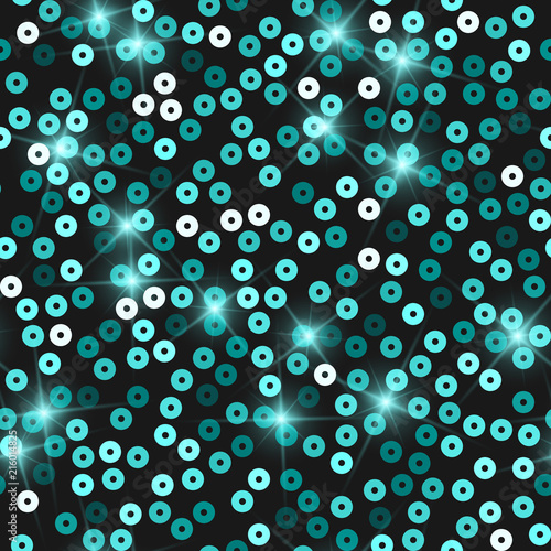 Glitter seamless texture. Admirable emerald particles. Endless pattern made of sparkling sequins. Al