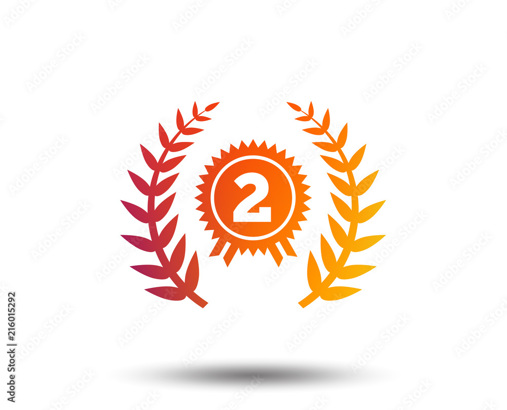 Second place award sign icon. Prize for winner symbol. Laurel Wreath. Blurred gradient design element. Vivid graphic flat icon. Vector Second place award sign icon. Prize for winner symbol. Laurel Wreath. Blurred gradient design element. Vivid graphic flat icon. Vector