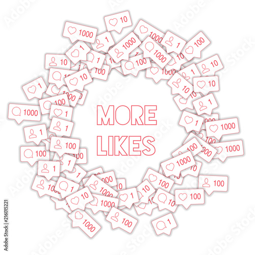 Social media icons. Social media marketing concept. Falling counter comment friend notification. Rou