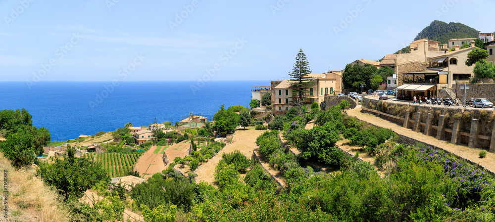Panorama of Banyalbufar town on the West coast of Mallorca, Spain