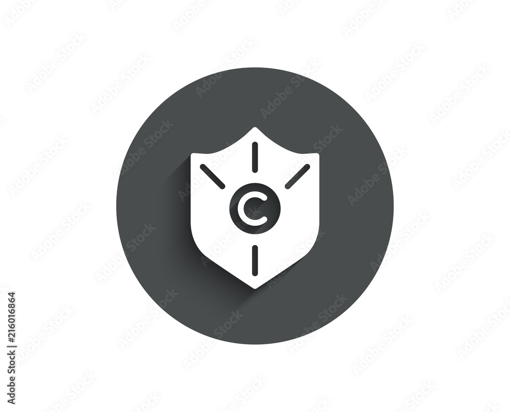 Сopyright protection simple icon. Copywriting sign. Shield symbol. Circle flat button with shadow. Vector Сopyright protection simple icon. Copywriting sign. Shield symbol. Circle flat button with shadow. Vector