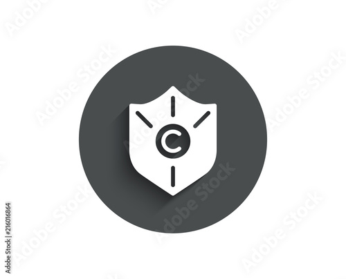Ð¡opyright protection simple icon. Copywriting sign. Shield symbol. Circle flat button with shadow. Vector
