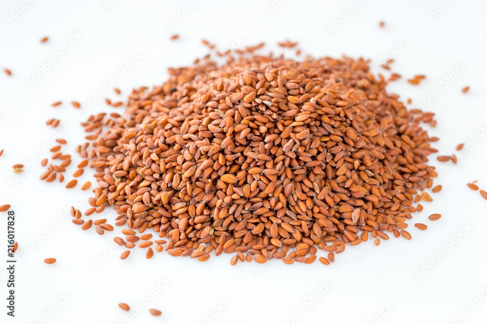 Seeds of Lepidium sativum L. on white background. Seeds of Lepidium sativum L. on white background.
