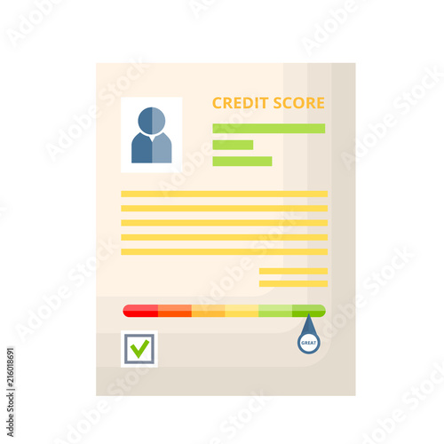 Credit document with history, statistics, indicators of creditworthiness and solvency.
