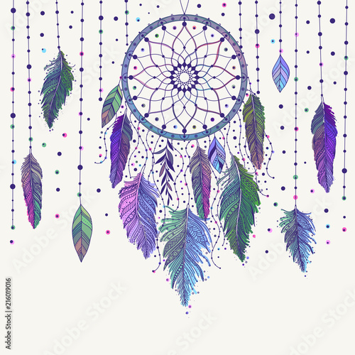 Colorful dreamcatcher and feathers