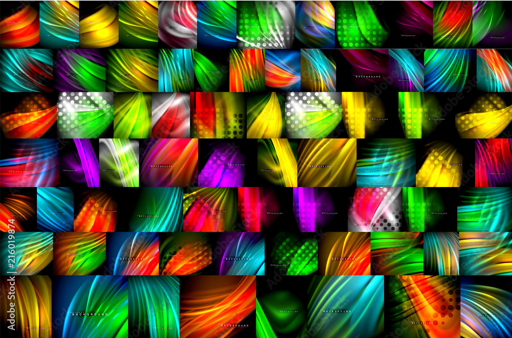 Fluid color flow abstract background mega collection, modern colorful flowing designs, liquid waves on black Fluid color flow abstract background mega collection, modern colorful flowing designs, liquid waves on black