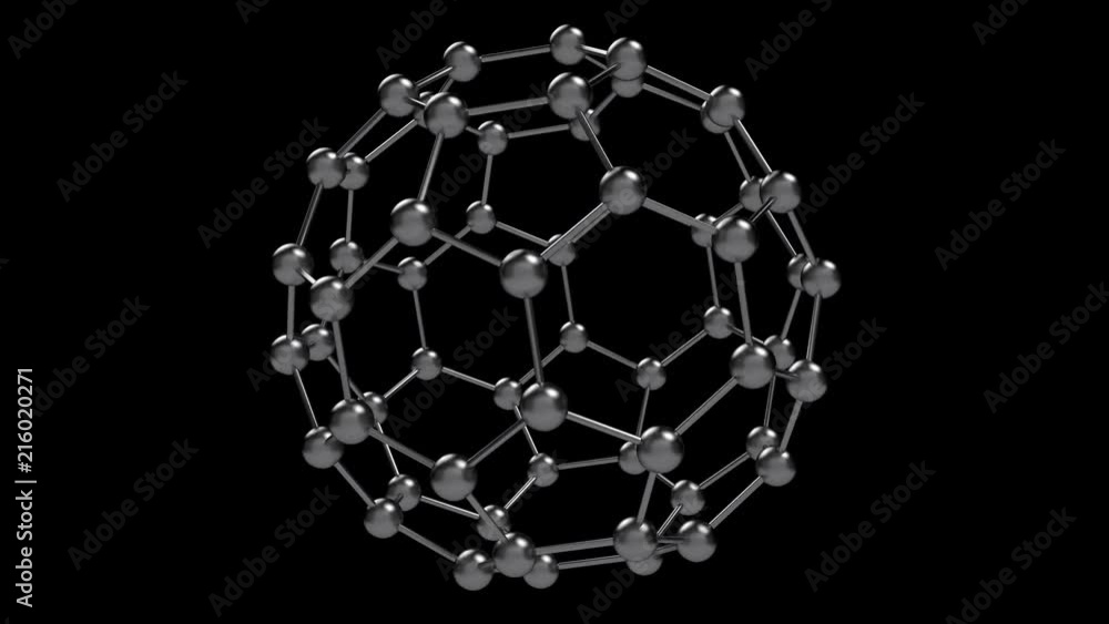 Buckminsterfullerene C60 carbon molecule, metallic with alpha channel, looping Buckminsterfullerene C60 carbon molecule, metallic with alpha channel, looping