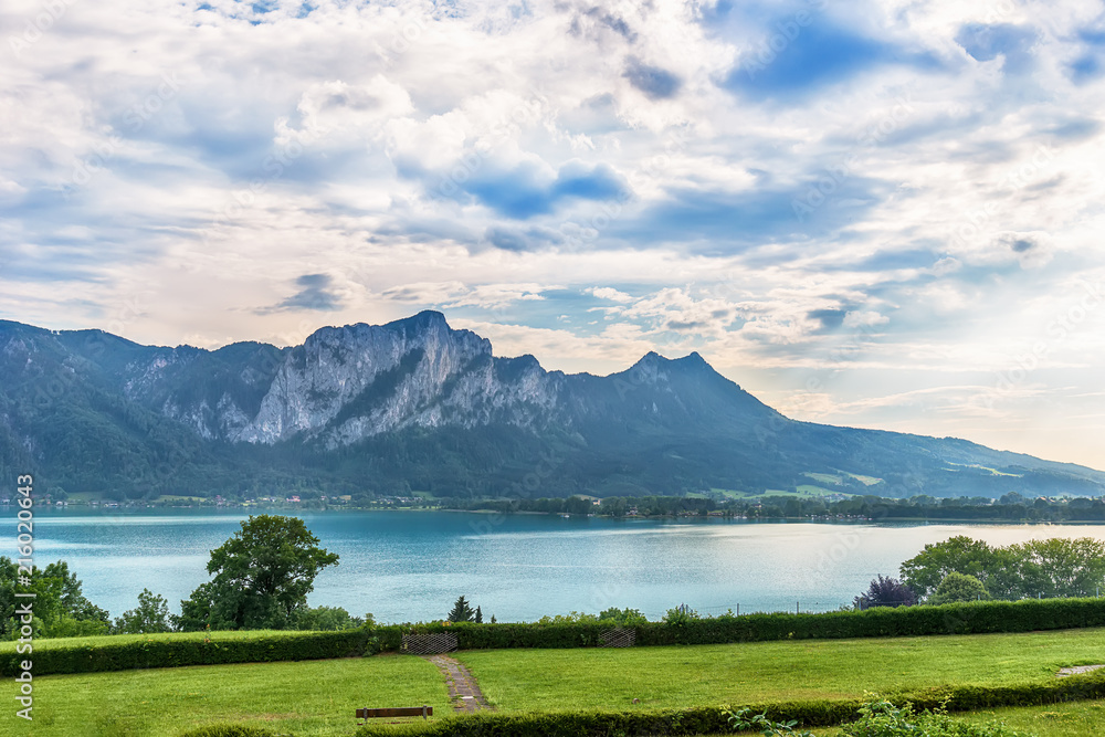 Naklejka premium Panoramic View, Mondsee, Austrian Alps, Austria 