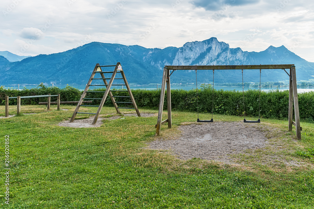 Naklejka premium Panoramic View, Mondsee, Austrian Alps, Austria 