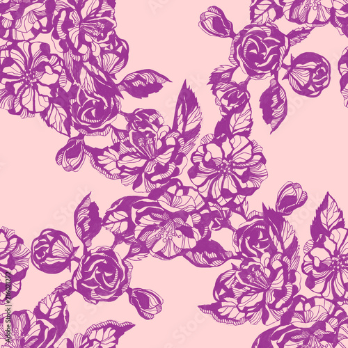 Fototapeta Naklejka Na Ścianę i Meble -  flowers seamless pattern. Hand drawn ink illustration. Wallpaper or fabric design.