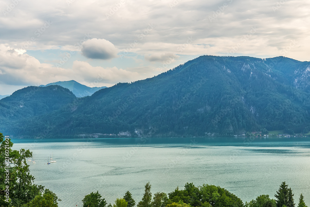 Naklejka premium Panoramic View, Mondsee, Austrian Alps, Austria 