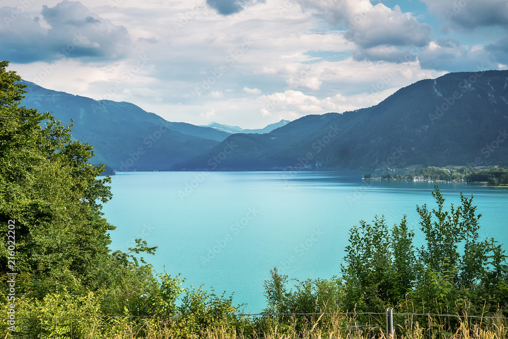 Naklejka premium Panoramic View, Mondsee, Austrian Alps, Austria