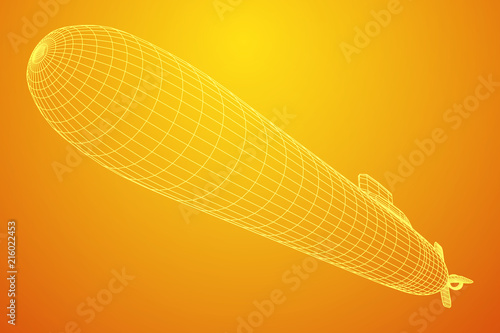 Military atomic submarine underwater boat. Wireframe low poly mesh vector illustration