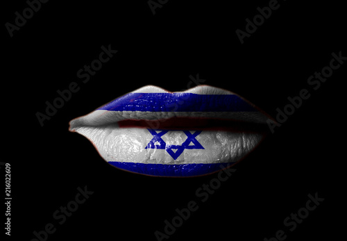 Lips with Israel flag photo