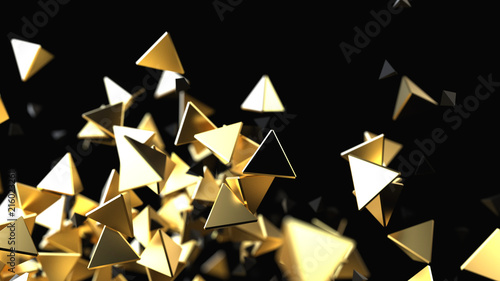 Abstract background with golden pyramidal particles