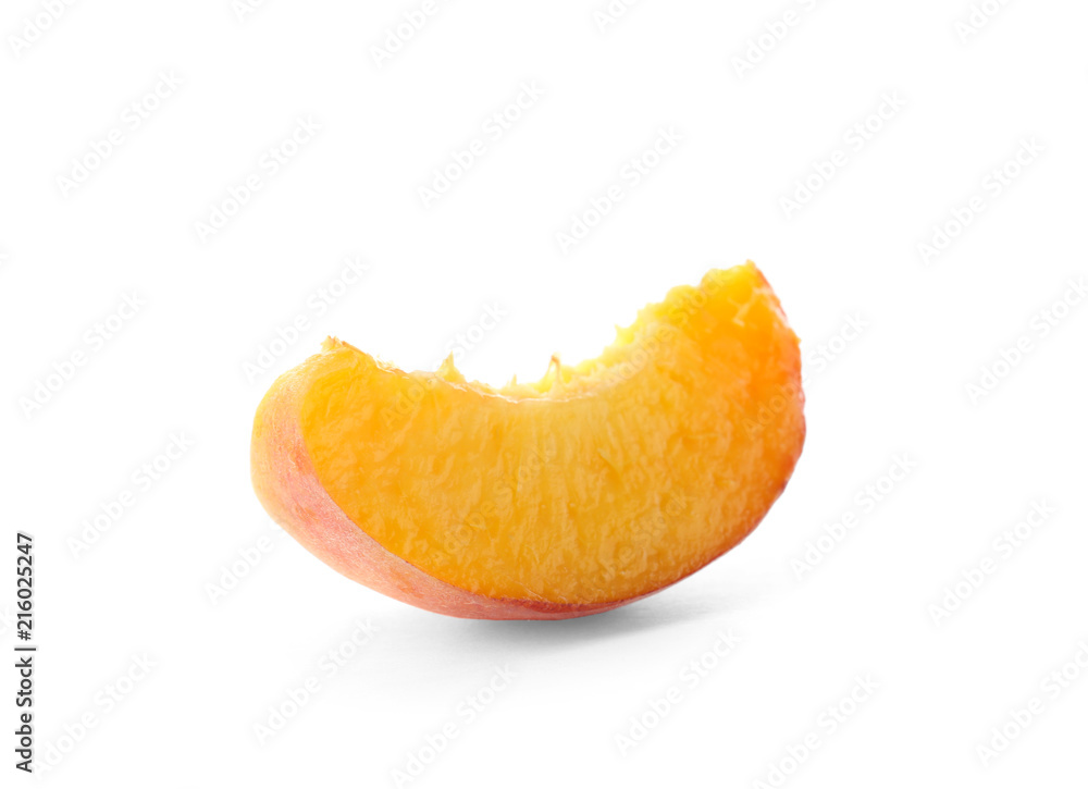 Slice of fresh sweet peach on white background Slice of fresh sweet peach on white background