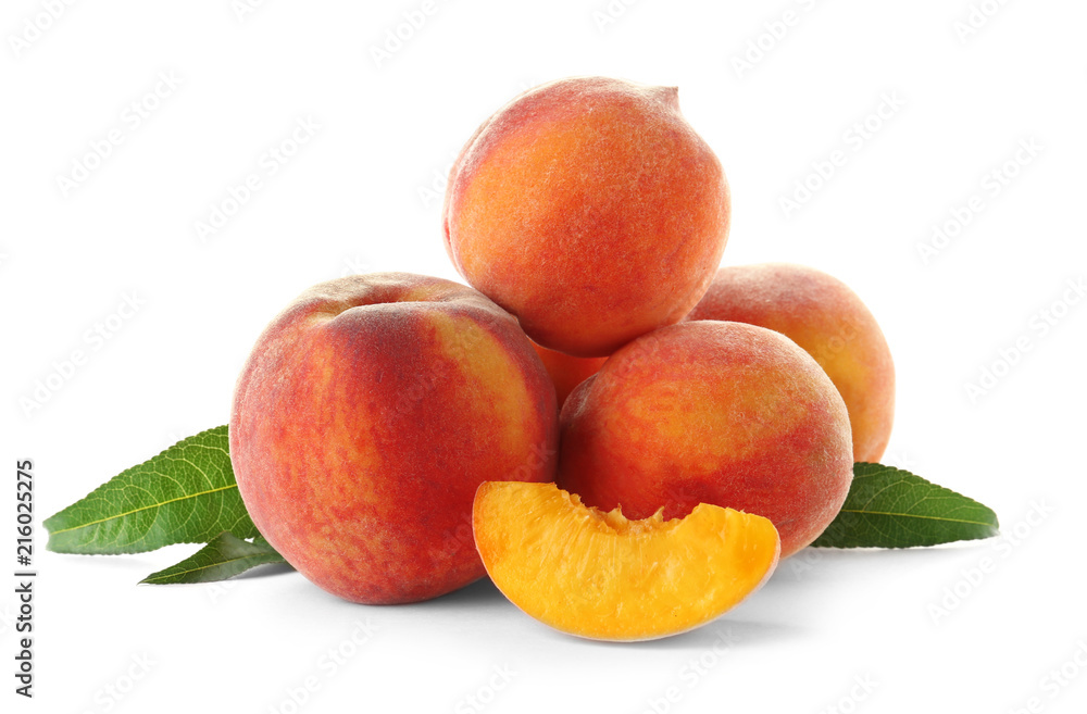 Fresh sweet peaches on white background Fresh sweet peaches on white background