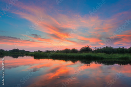 Landscape with beautiful sky reflection.