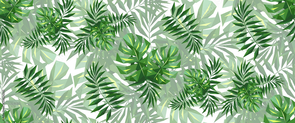 monstera palm leaves low-polygonal triangulation pattern EPS 10