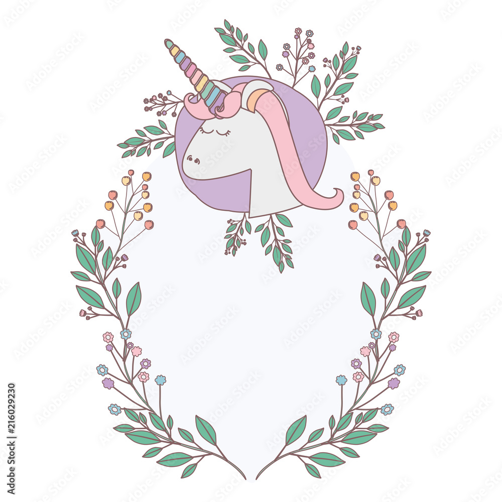unicorn with flowers wreath decoratives vector illustration design unicorn with flowers wreath decoratives vector illustration design
