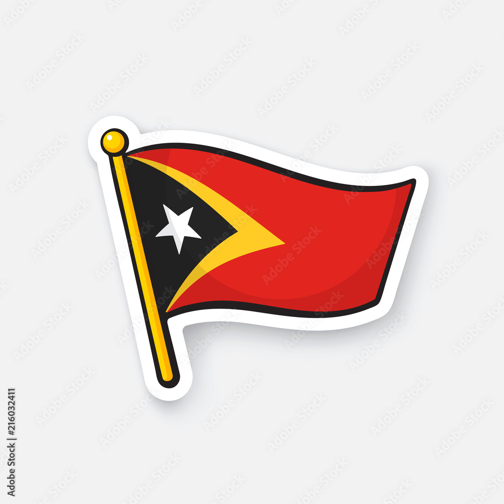Obraz premium Sticker flag of East Timor on flagstaff