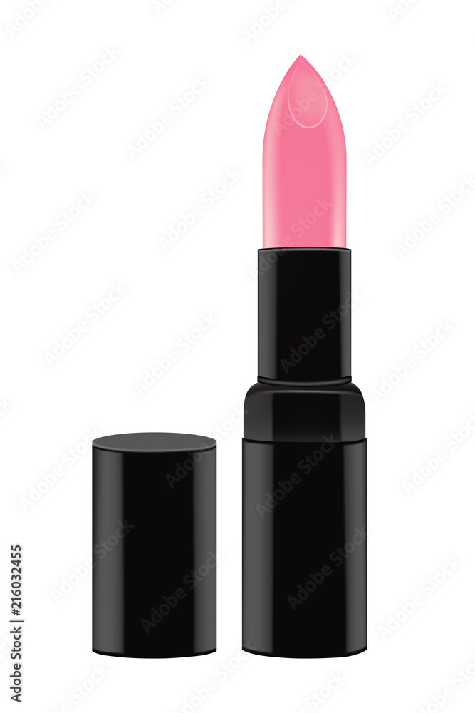 Pink lipstick in black packing, mockup for design. Pink lipstick in black packing, mockup for design.