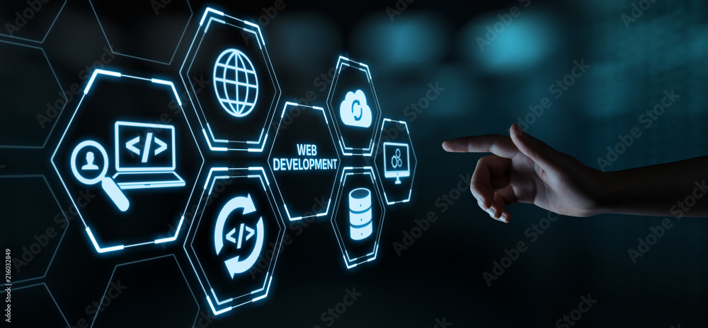 Web Development Coding Programming Internet Technology Business concept - obrazy, fototapety, plakaty 