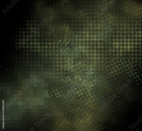 Camouflage pixel fractal on a black background.
