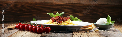 Plate of delicious spaghetti Bolognaise or Bolognese with savory minced beef