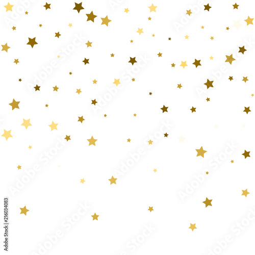 Gold stars. Confetti celebration  Falling golden abstract decoration for party  birthday celebrate  anniversary or event  festive. Festival decor. Vector illustration