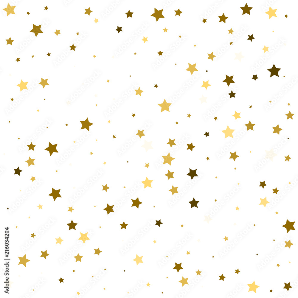 Star pattern. white, background, gold, gift wrap. Vector illustration.