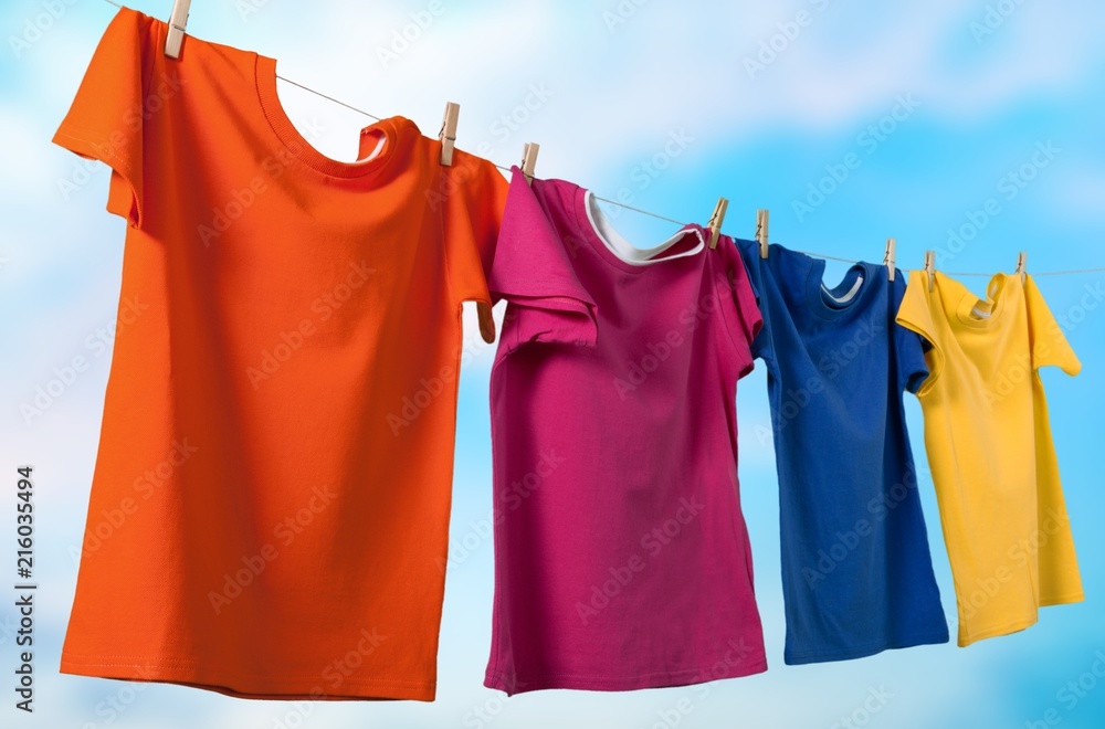 Wash clothes on a rope with clothespins Wash clothes on a rope with clothespins
