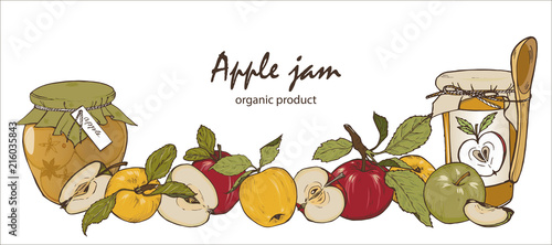 Apple jam in a jar and apples